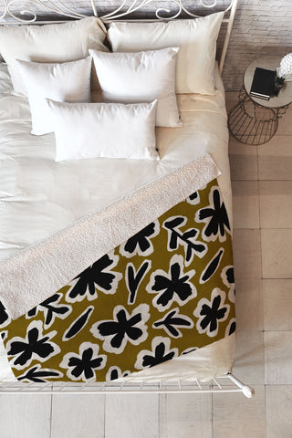 Alisa Galitsyna Florals on Olive Background Fleece Throw Blanket
