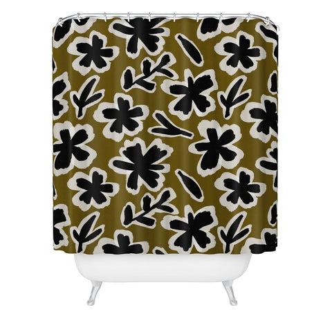 Alisa Galitsyna Florals on Olive Background Shower Curtain