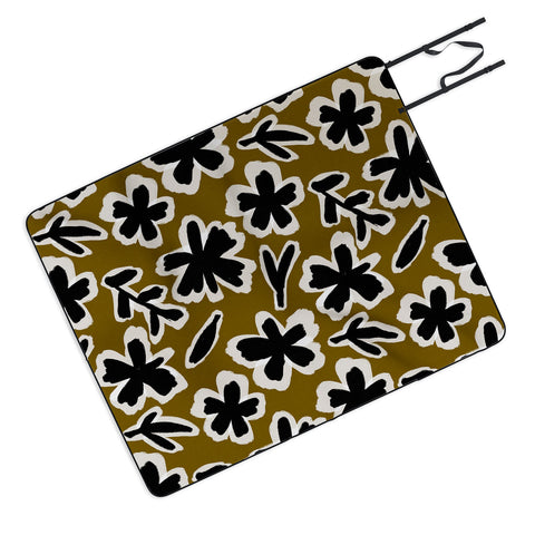 Alisa Galitsyna Florals on Olive Background Outdoor Blanket