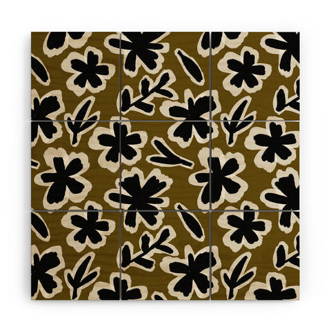 Alisa Galitsyna Florals on Olive Background Wood Wall Mural
