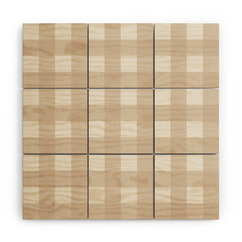 Alisa Galitsyna Gingham Cloth Beige Checks Wood Wall Mural