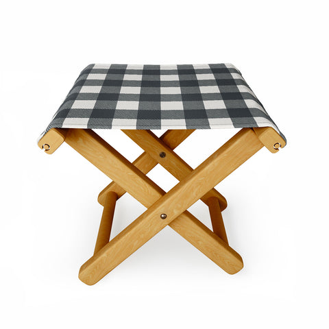 Alisa Galitsyna Gingham Cloth Charcoal Checks Folding Stool