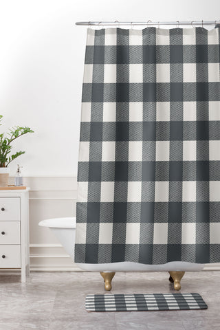 Alisa Galitsyna Gingham Cloth Charcoal Checks Shower Curtain And Mat