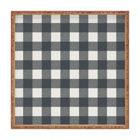 Alisa Galitsyna Gingham Cloth Charcoal Checks Square Tray