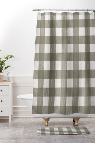 Alisa Galitsyna Gingham Cloth Olive Checks Shower Curtain And Mat