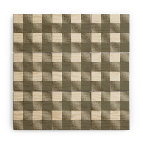 Alisa Galitsyna Gingham Cloth Olive Checks Wood Wall Mural