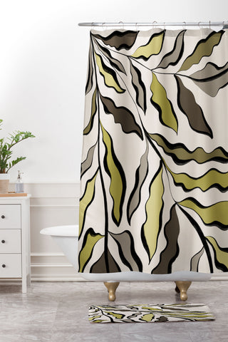 Alisa Galitsyna Green Leaves 2 Shower Curtain And Mat