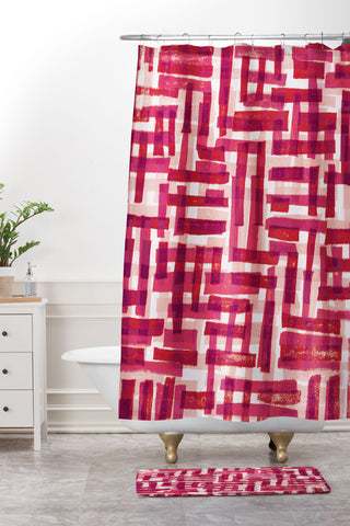Alisa Galitsyna Linocut Pattern 6 Magenta Shower Curtain And Mat