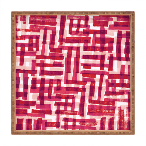 Alisa Galitsyna Linocut Pattern 6 Magenta Square Tray
