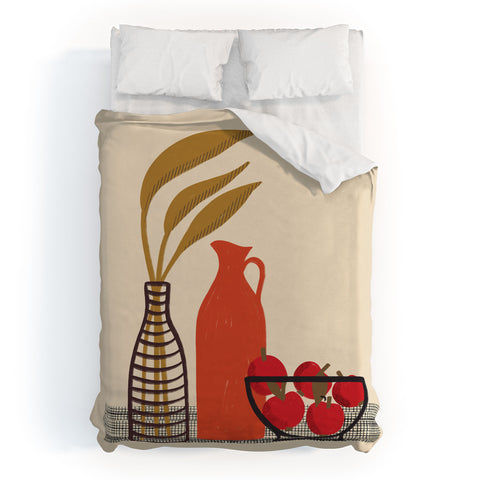 Alisa Galitsyna Modern Still Life with Red App Duvet Cover