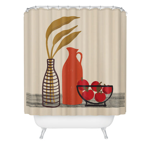 Alisa Galitsyna Modern Still Life with Red App Shower Curtain