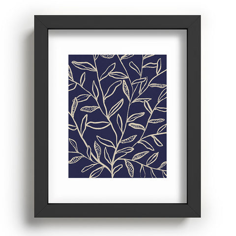 Alisa Galitsyna Navy Blue Patterned Leaves Recessed Framing Rectangle
