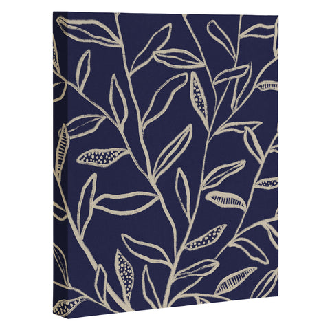 Alisa Galitsyna Navy Blue Patterned Leaves Art Canvas