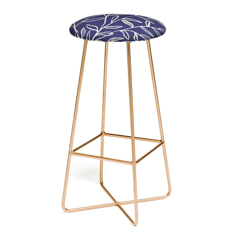 Alisa Galitsyna Navy Blue Patterned Leaves Bar Stool