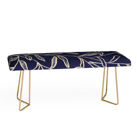 Alisa Galitsyna Navy Blue Patterned Leaves Bench