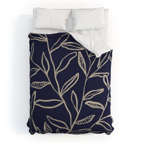 Alisa Galitsyna Navy Blue Patterned Leaves Comforter