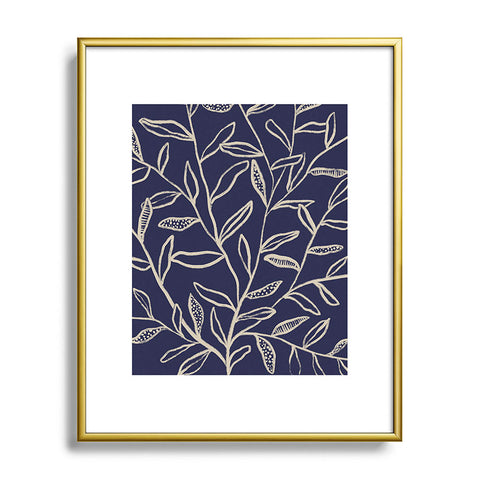 Alisa Galitsyna Navy Blue Patterned Leaves Metal Framed Art Print