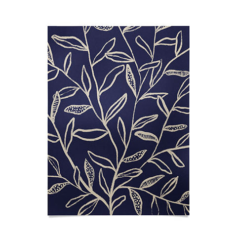Alisa Galitsyna Navy Blue Patterned Leaves Poster
