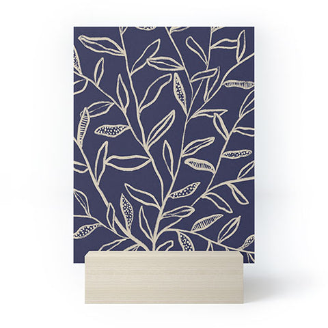 Alisa Galitsyna Navy Blue Patterned Leaves Mini Art Print