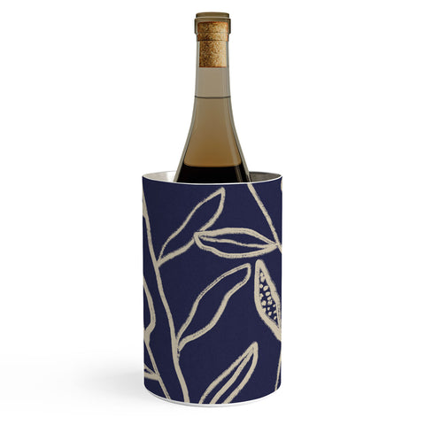 Alisa Galitsyna Navy Blue Patterned Leaves Wine Chiller
