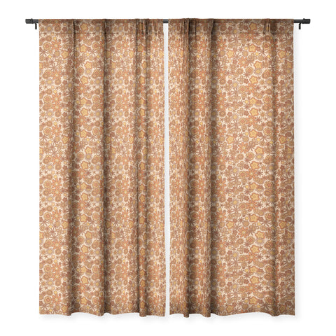 Alisa Galitsyna Orange Retro Bloom Sheer Window Curtain