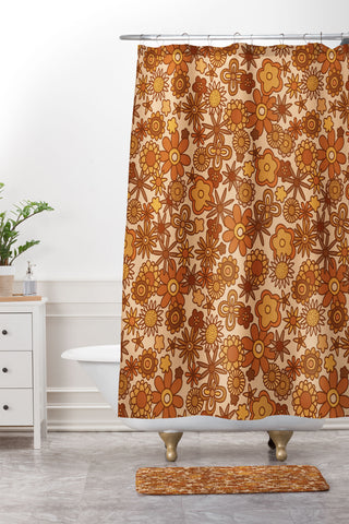 Alisa Galitsyna Orange Retro Bloom Shower Curtain And Mat