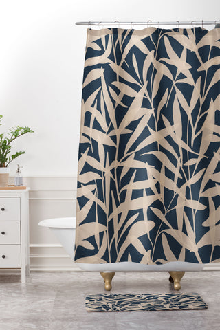Alisa Galitsyna Organic Pattern Blue and Beige Shower Curtain And Mat