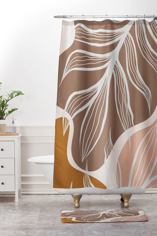 Alisa Galitsyna Organic Shapes Palm Leaves Shower Curtain And Mat