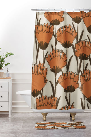 Alisa Galitsyna Red Hand Drawn Poppies Shower Curtain And Mat