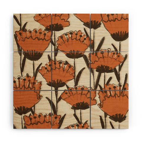 Alisa Galitsyna Red Hand Drawn Poppies Wood Wall Mural