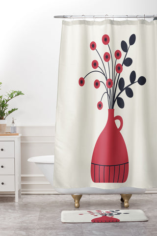 Alisa Galitsyna Red Vase Shower Curtain And Mat
