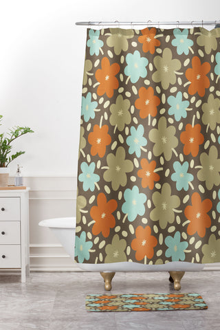 Alisa Galitsyna Retro Garden Pattern Shower Curtain And Mat