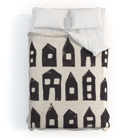 Alisa Galitsyna Tiny Houses 1 Handprinted Line Duvet Cover