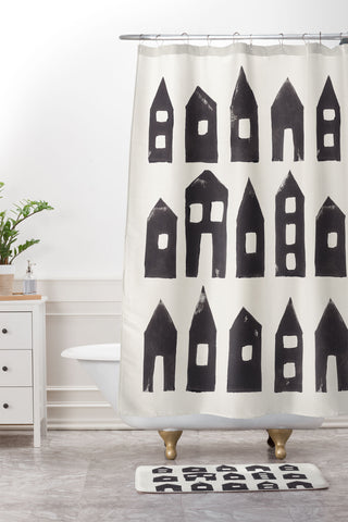 Alisa Galitsyna Tiny Houses 1 Handprinted Line Shower Curtain And Mat