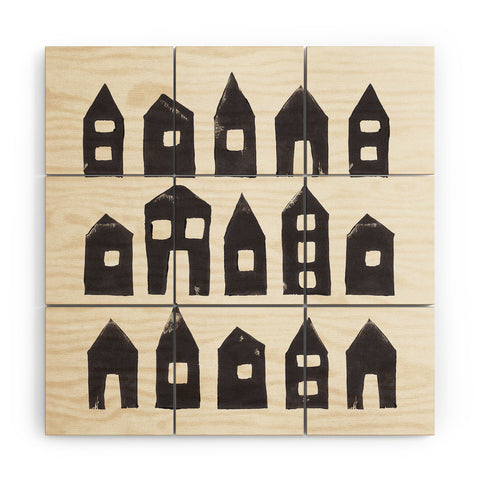Alisa Galitsyna Tiny Houses 1 Handprinted Line Wood Wall Mural