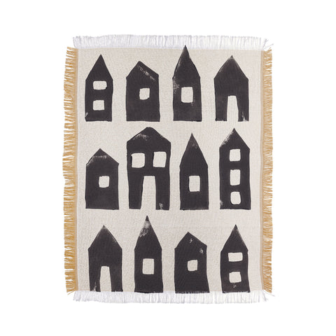 Alisa Galitsyna Tiny Houses 1 Handprinted Line Throw Blanket