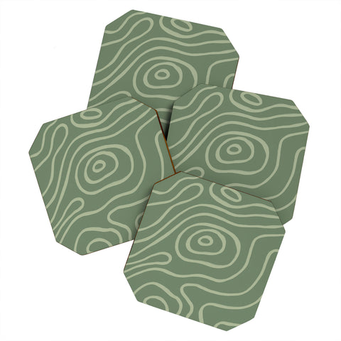 Alisa Galitsyna Topographic Map Grayish Green Coaster Set
