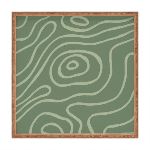 Alisa Galitsyna Topographic Map Grayish Green Square Tray