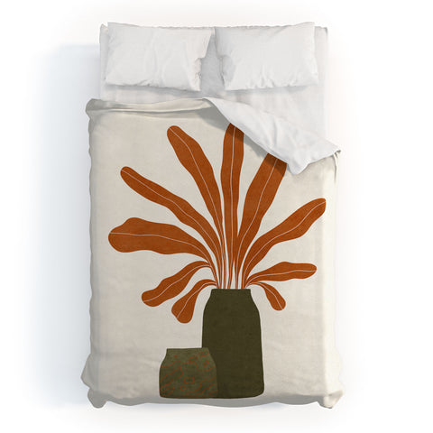 Alisa Galitsyna Two Green Vases Orange Plant Duvet Cover
