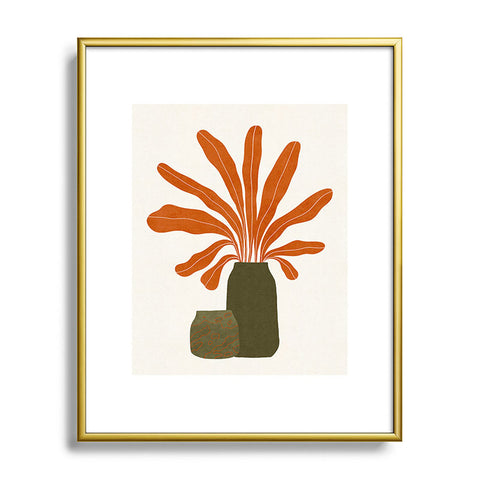 Alisa Galitsyna Two Green Vases Orange Plant Metal Framed Art Print