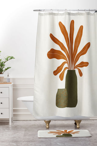 Alisa Galitsyna Two Green Vases Orange Plant Shower Curtain And Mat