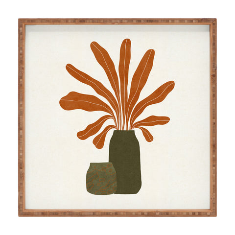 Alisa Galitsyna Two Green Vases Orange Plant Square Tray