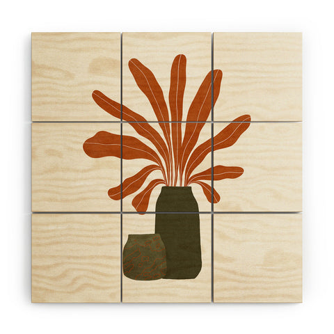 Alisa Galitsyna Two Green Vases Orange Plant Wood Wall Mural