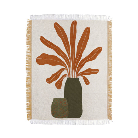 Alisa Galitsyna Two Green Vases Orange Plant Throw Blanket