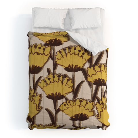 Alisa Galitsyna Yellow Hand Drawn Wildflowers Comforter
