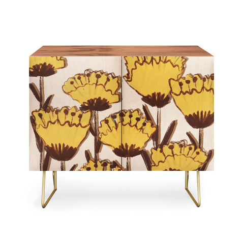 Alisa Galitsyna Yellow Hand Drawn Wildflowers Credenza