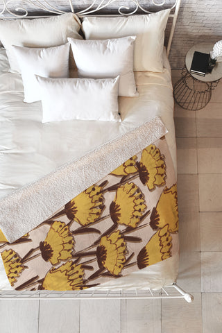 Alisa Galitsyna Yellow Hand Drawn Wildflowers Fleece Throw Blanket