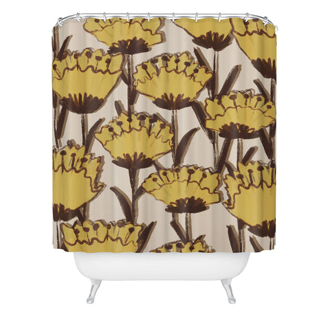 Alisa Galitsyna Yellow Hand Drawn Wildflowers Shower Curtain