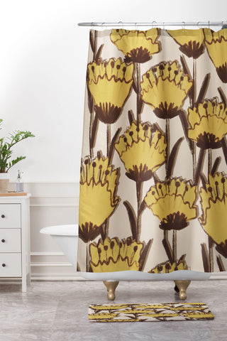 Alisa Galitsyna Yellow Hand Drawn Wildflowers Shower Curtain And Mat