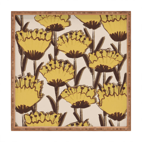Alisa Galitsyna Yellow Hand Drawn Wildflowers Square Tray